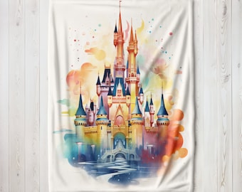 Watercolor Cinderella Castle Blanket, Disney Fleece Throw