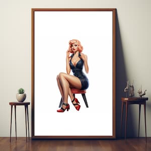 Printed Poster, Varga Style Pin Up Poster, Retro Wall Art, Vintage Art, Home Decor, Classic Poster, Classic Pin Up