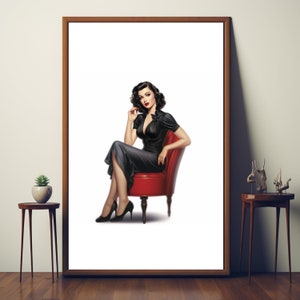 Digital Varga Style Pin-Up Girl Poster - Retro Vintage Art - Classic Wall Decor - Instant Download