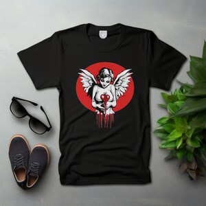 Gothic Cupid with Bleeding Heart Shirt - Dark Art for Galentine&#39;s & Single AF Statement