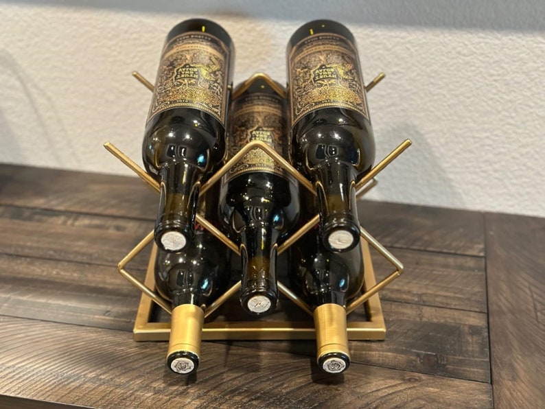 Countertop Wine Rack - 5 Bottle Gold Metal Stand For Tabletop Storage