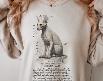 Sphynx Cat Sweatshirt with Anatomy Callouts