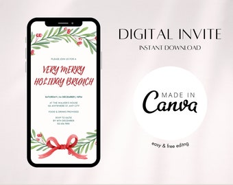 Digital Christmas Party Invitation, Electronic Invitation Template, Christmas Party Invite, Christmas Invitation Download, Canva Template