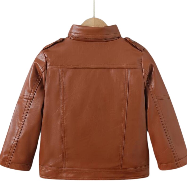 Children's Brown Leather Jacket, Personalized Short Coat, Kids Outfit