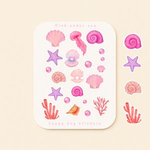 Vel roze stickers onder zee, dagboekstickers, plakboekstickers, illustratiestickers, stickervel (gratis verzending)