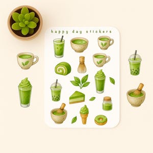 Matcha Stickerbogen - Niedliche Essen und Trinken ästhetische Aufkleber für Journals, Planer und Scrapbooking (kostenloser Versand)