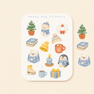 Adesivos de inverno 2, adesivos de diário, adesivos de scrapbook, adesivos de ilustração, adesivos aconchegantes, folha de adesivos Hygge (frete grátis)