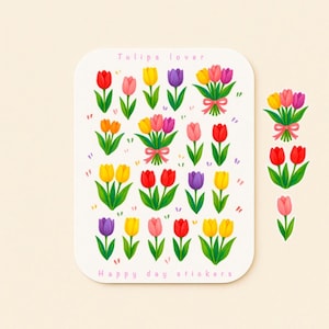 Stickervel tulpen, dagboekstickers, plakboekstickers, illustratiestickers, stickervel, bloemenstickers (gratis verzending)