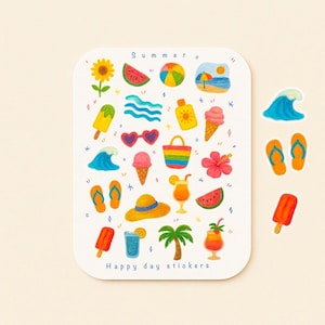 Summer stickers sheet , journal stickers ,scrapbook stickers, illustration stickers Summer season , Summer stickers sheet (free shipping