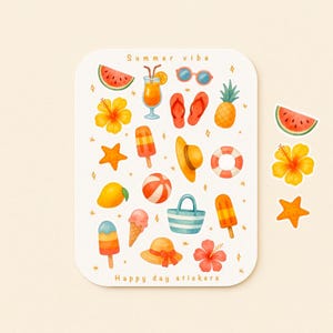 Summer2 stickers sheet , journal stickers ,scrapbook stickers, illustration stickers Summer season , Summer stickers sheet (free shipping)