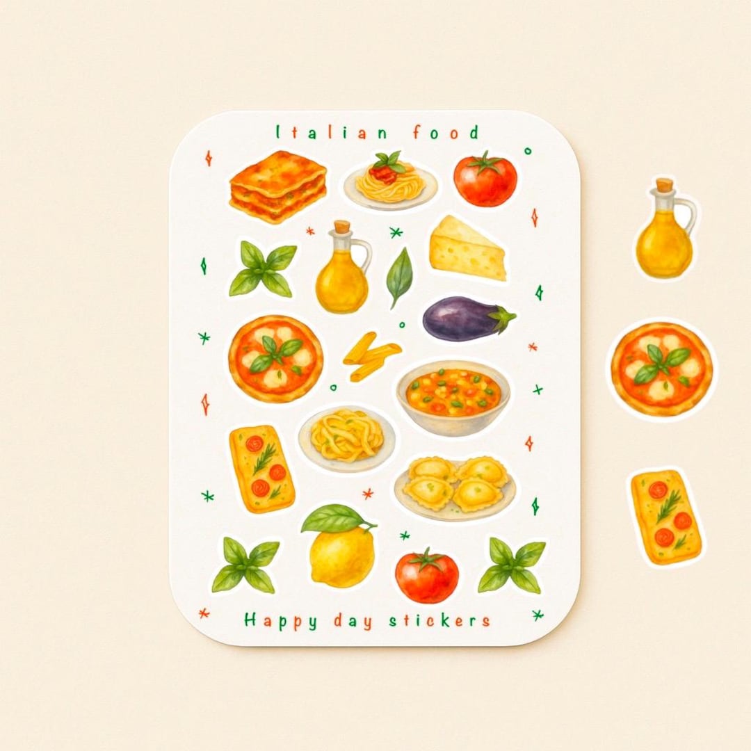 Italian Food Stickers Sheet,watercolor Style,scrapbook Stickers ...