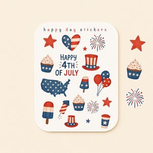 Feuille d'autocollants du 4 juillet – Stickers patriotique pour journal et scrapbooking pour agendas et travaux manuels (livraison gratuite)