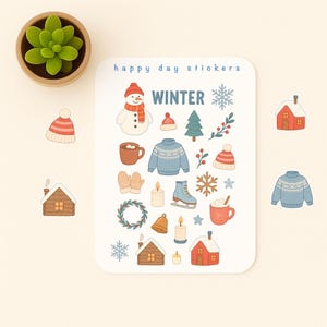 Winter season, journal stickers ,scrapbook stickers, illustration stickers Cozy stickers , Hygge stickers sheet (free shipping)