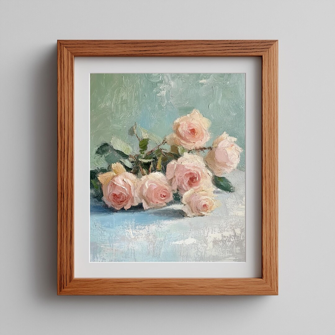 Romantic Rose Still Life Printable – Cottagecore Pastel Wall Art ...