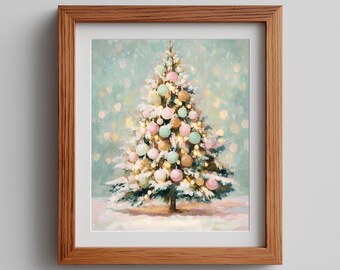 Vintage Christmas Tree Painting – Pastel Holiday Wall Art (Digital Download)