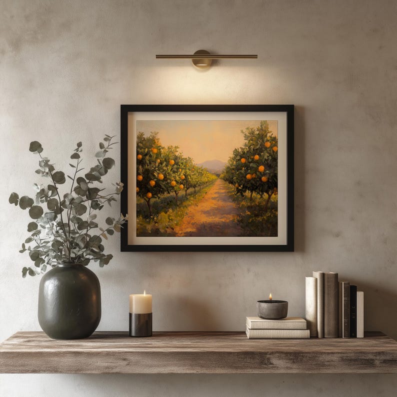 Rustic Cottagecore Orange Grove Art - Sunlit Summer Landscape ...