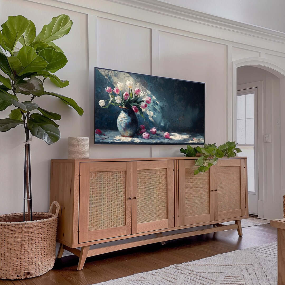 Vintage Tulip Still Life Digital Art Samsung Frame TV, Moody Floral ...