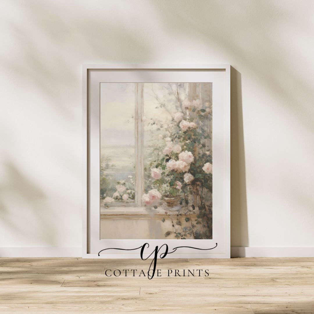 Romantic Wall Art | Pink Rose Bouquet Painting | Vintage Floral Digital ...