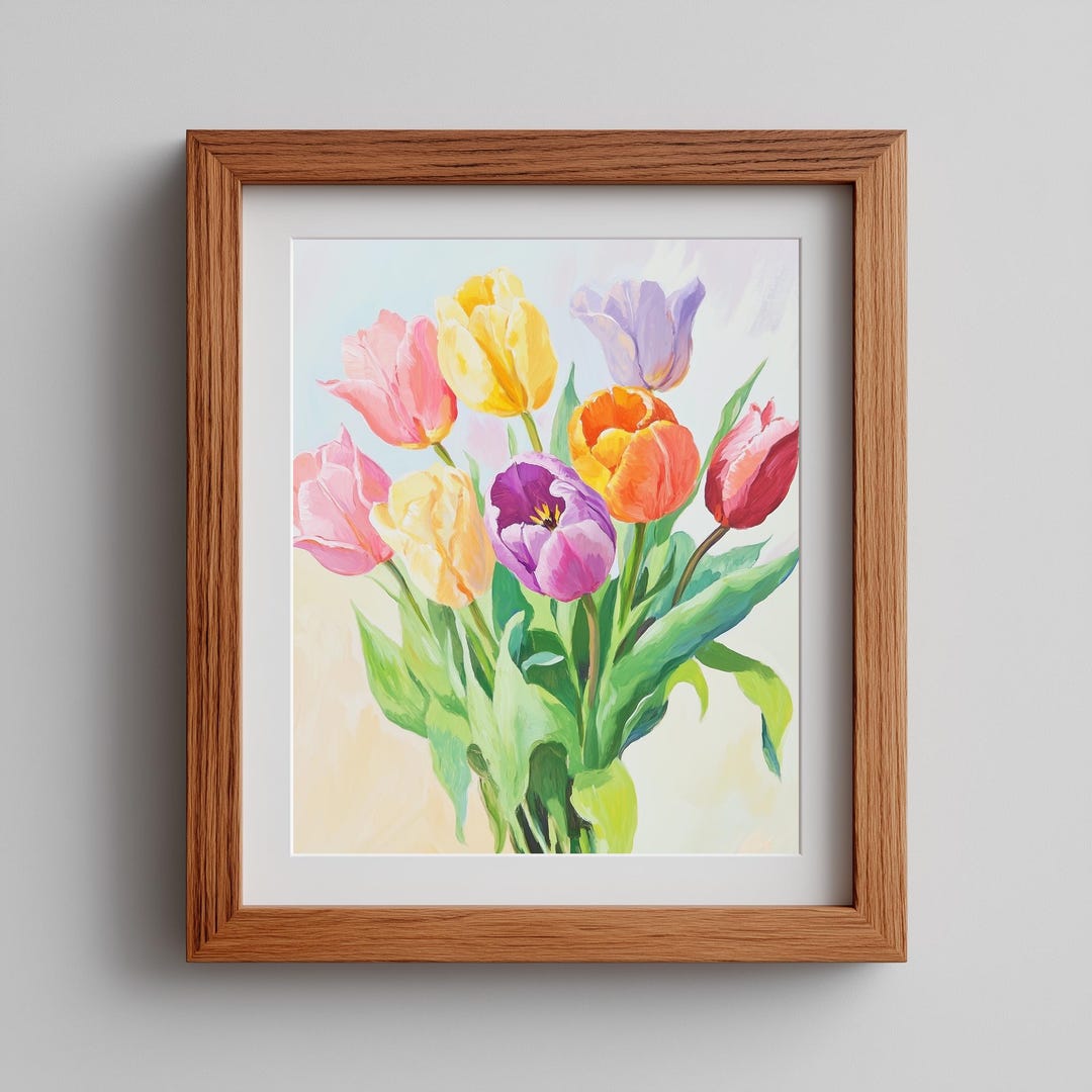 Spring Tulip Bouquet Printable - Cottagecore Floral Art in Pastel Vase ...