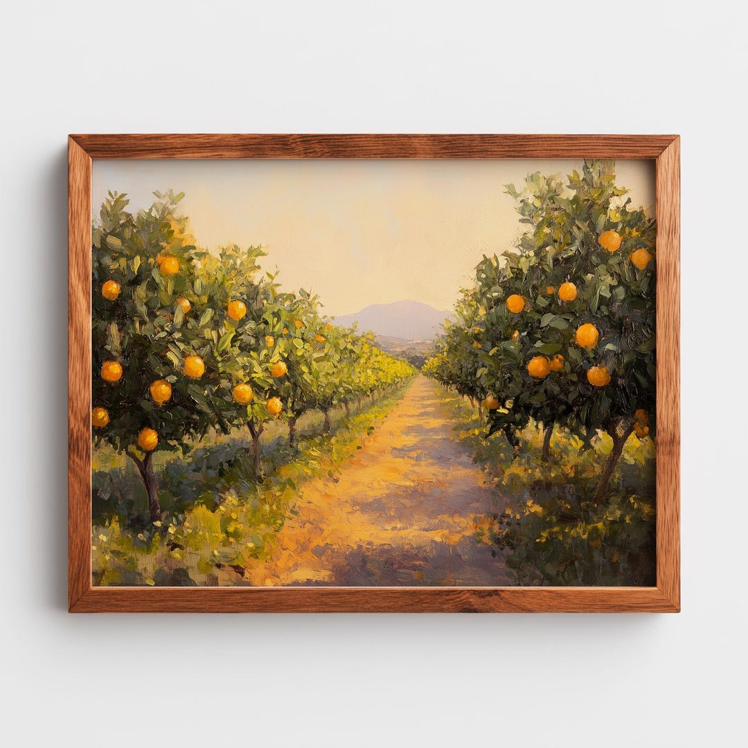 Rustic Cottagecore Orange Grove Art - Sunlit Summer Landscape ...