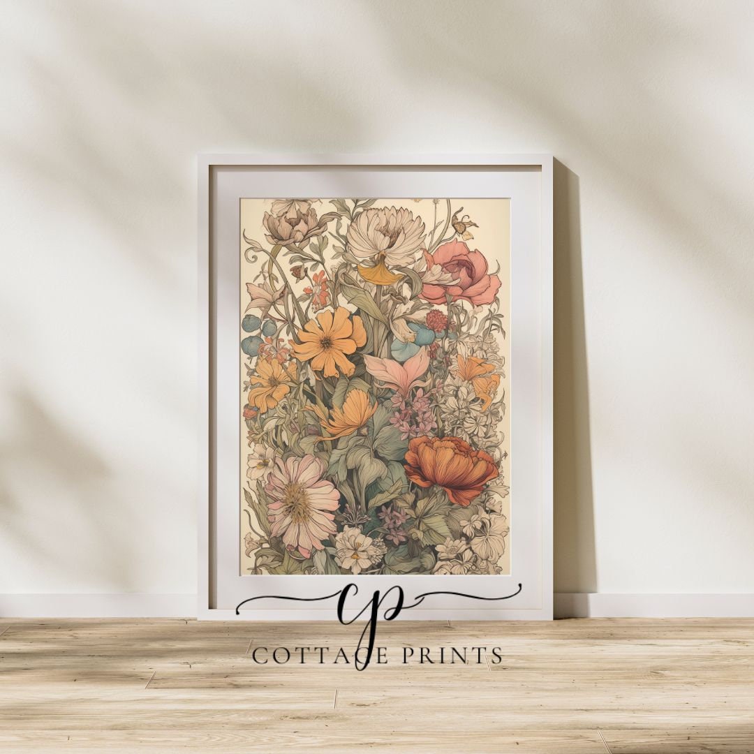 Rustic Garden Art Printable | Vintage Floral Botanical Wall Decor ...