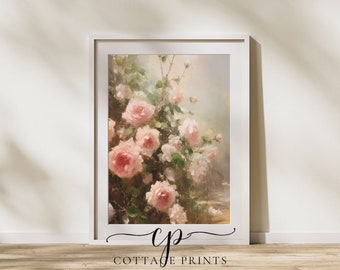 Dipinto di rose rosa vintage - Arte floreale romantica in stile cottage (download digitale)