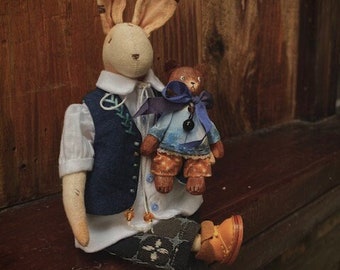 Artist teddy bunny . Art doll animal .OOAK doll .Poseable art doll .Collectible toy, Easter gift.Сollectible Bunny. Handmade  bunny.