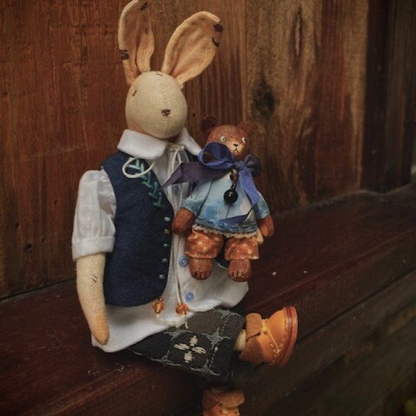 Artist teddy bunny . Art doll animal .OOAK doll .Poseable art doll .Collectible toy, Easter gift.Сollectible Bunny. Handmade  bunny.