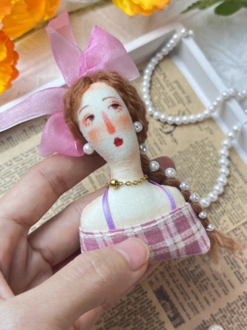 Doll Pins, Textile Lady Pin, Designer Doll Brooch, Lady Figure Brooch, Woman Brooch, Gift For Her, Clothing Accessory.handmade doll brooch. image 7