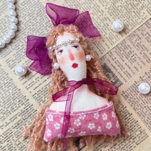 Doll Pins, Textile Lady Pin, Designer Doll Brooch, Lady Figure Brooch, Woman Brooch, Gift For Her, Clothing Accessory.handmade doll brooch. image 9