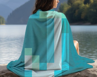 Pixel Art Monogram Plush Blanket: Teal Personalized Letter Gift