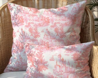 Blush Pink Toile Pillow: French Country Decor, Indoor/Outdoor