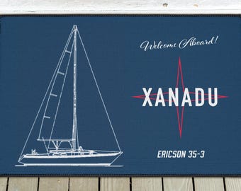 Custom Boat Name Welcome Mat: Non-Slip Nautical Doormat with Sailboat