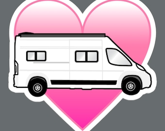 Camper Van Heart Emoji Sticker: Weatherproof Vinyl Decal 4"