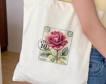 Vintage Rose Postage Stamp Cotton Canvas Tote Bag