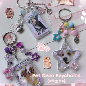 Cute Pet Deco Keychains, Heisei Retro Japanese Accessories, Kawaii Beaded Bag Charm, Handmade Cat, Dog, Bunny Trinkets, Gift Ideas