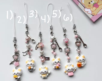 Adornos para teléfono/bolso con diseño de gato de panadería Kawaii - Regalos hechos a mano con cuentas