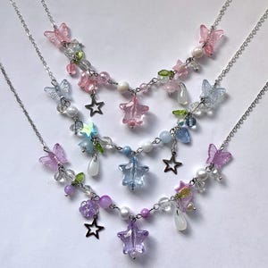Crystal Starlight Necklaces, Beaded Handmade Fairycore Jewelry, Kawaii Aesthetic Accessories, Enchanted Fairy Trinkets, Gifts for Her