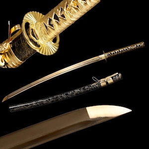 Handmade Golden Samurai Sword: 1095 Carbon Steel, Sharpened
