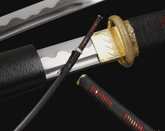 1095 Carbon Steel Katana, Handmade Japanese Samurai Sword, Sharp Full Tang Katana, Ray Skin Handle, Navy Silk Tsuka Ito, Iaido Sword