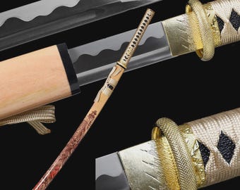 1095 Carbon Steel Katana, Handmade Japanese Samurai Sword, Sharp Full Tang Katana, Ray Skin Handle, Navy Silk Tsuka Ito, Iaido Sword