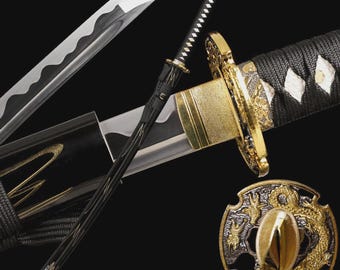 1095 Carbon Steel Katana, Full Tang Japanese Samurai Sword, Handmade Sharp Katana, Ray Skin Handle, Navy Silk Tsuka Ito, Iaido Sword