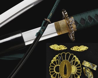 9260 Carbon Steel Katana, Handmade Japanese Samurai Sword, Sharp Full Tang Katana, Ray Skin Handle, Navy Silk Tsuka Ito, Iaido Sword