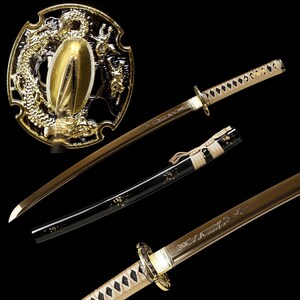 30'' Golden Dragon Loong Sword Wakizashi 1095 Carbon Steel Gold Blade Full Tang Sharp imagem 1