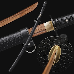 Handcrafted Wooden Samurai Katana, Full Size Japanese Practice Sword, Handmade Bokken with Saya, Cosplay & Display Sword