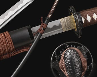 1095 Carbon Steel Katana, Handmade Japanese Samurai Sword, Sharp Full Tang Katana, Ray Skin Handle, Navy Silk Tsuka Ito, Real Katana
