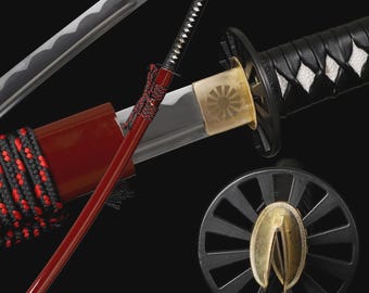1095 Carbon Steel Katana, Handmade Japanese Samurai Sword, Sharp Full Tang Katana, Ray Skin Handle, Navy Silk Tsuka Ito, Iaido Sword