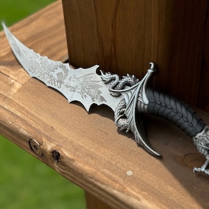 Custom Engraved Sea Dragon Knife: Collectible Stainless Steel Etched Blade with Stand
