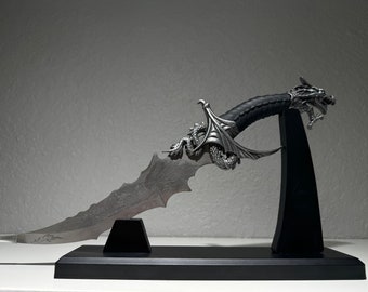 Sea Dragon 13.25" OA Fantasy Knife & Stand Etched Blade Collectable Home Decor, Gifts For Him, Handmade Stainless Steel Knife, Hunting Gifts