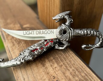 Custom Engraved Fantasy Dragon Dagger: Collectible 10" Stainless Steel Knife